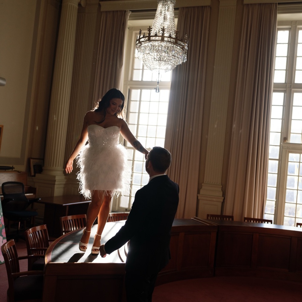 UNTAMED PETALS BY AMANDA JUDGE White Feather Mini Dress